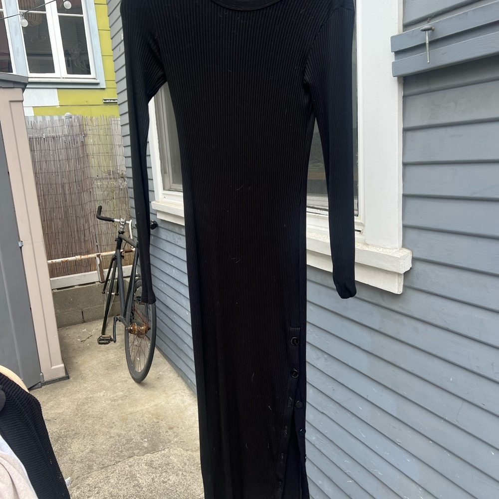 Enza Costa Black Long Sleeve Ribbed Dress